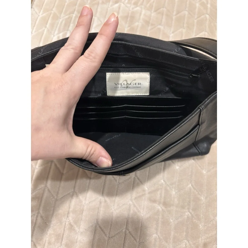 Vintage Liz Claiborne Villager Black Leather Shoulder Bag Office Siren Y2K Purse